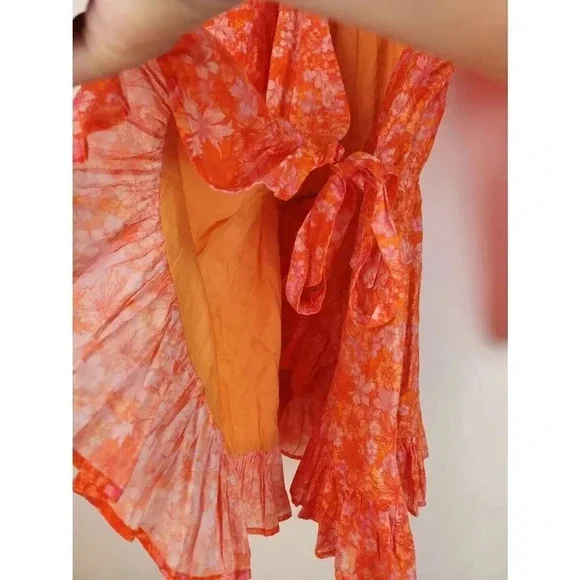 Lovers and Friends Reston Wrap Mini Dress Orange Floral Size Small. - Picture 7 of 10